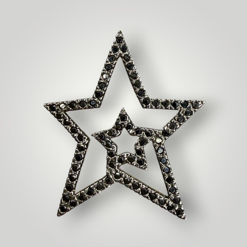 925 Sterling Silver Large Double Star Pendant Black Stones Statement Jewelry